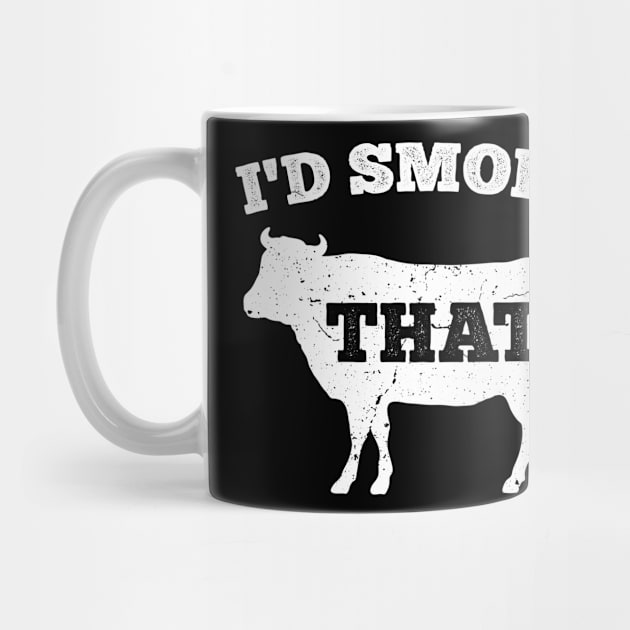 Vintage I'd Smoke That Cow Funny BBQ Barbecue Gift for Dad by Boneworkshop